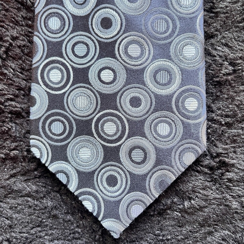TED BAKER MEN'S TIE GRAY Circles Silk Width: 3.75" Length: 59"‎